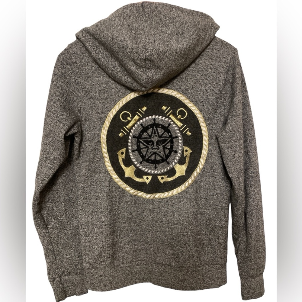 Obey, Nautical, Zip Up Gray Hoodie, Size L